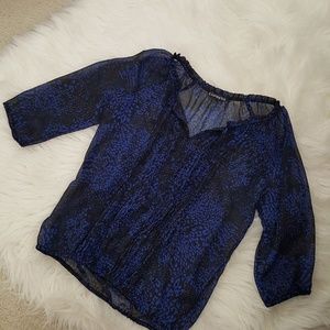 Express XS blue black see through top w frills,new